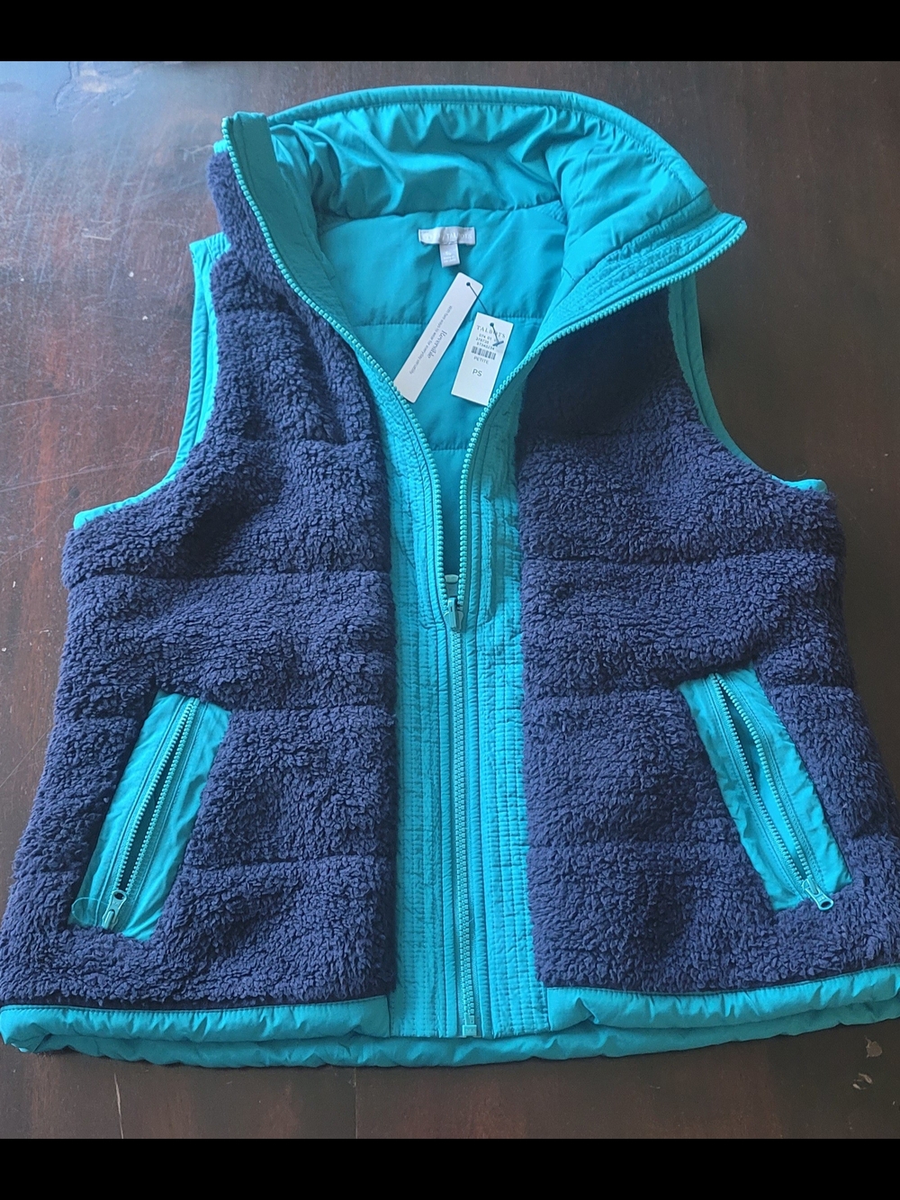 Talbots Teal Petite Small Reversable Zip-Front Vest